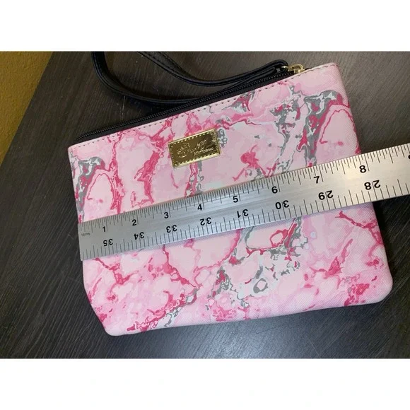 Betsey Johnson Small Marbled Pink Gray Small Purse Wristlet Strap - Picture 8 of 8